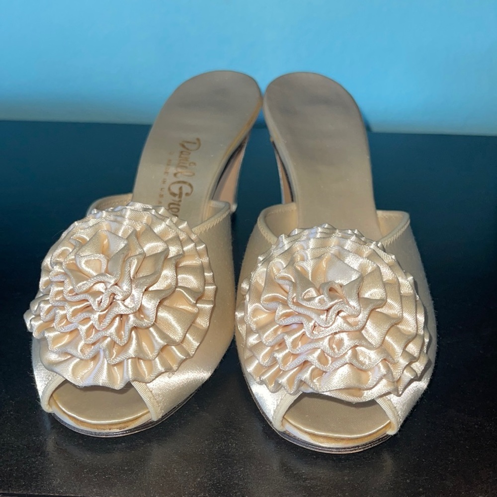 Womens silk slip on heels